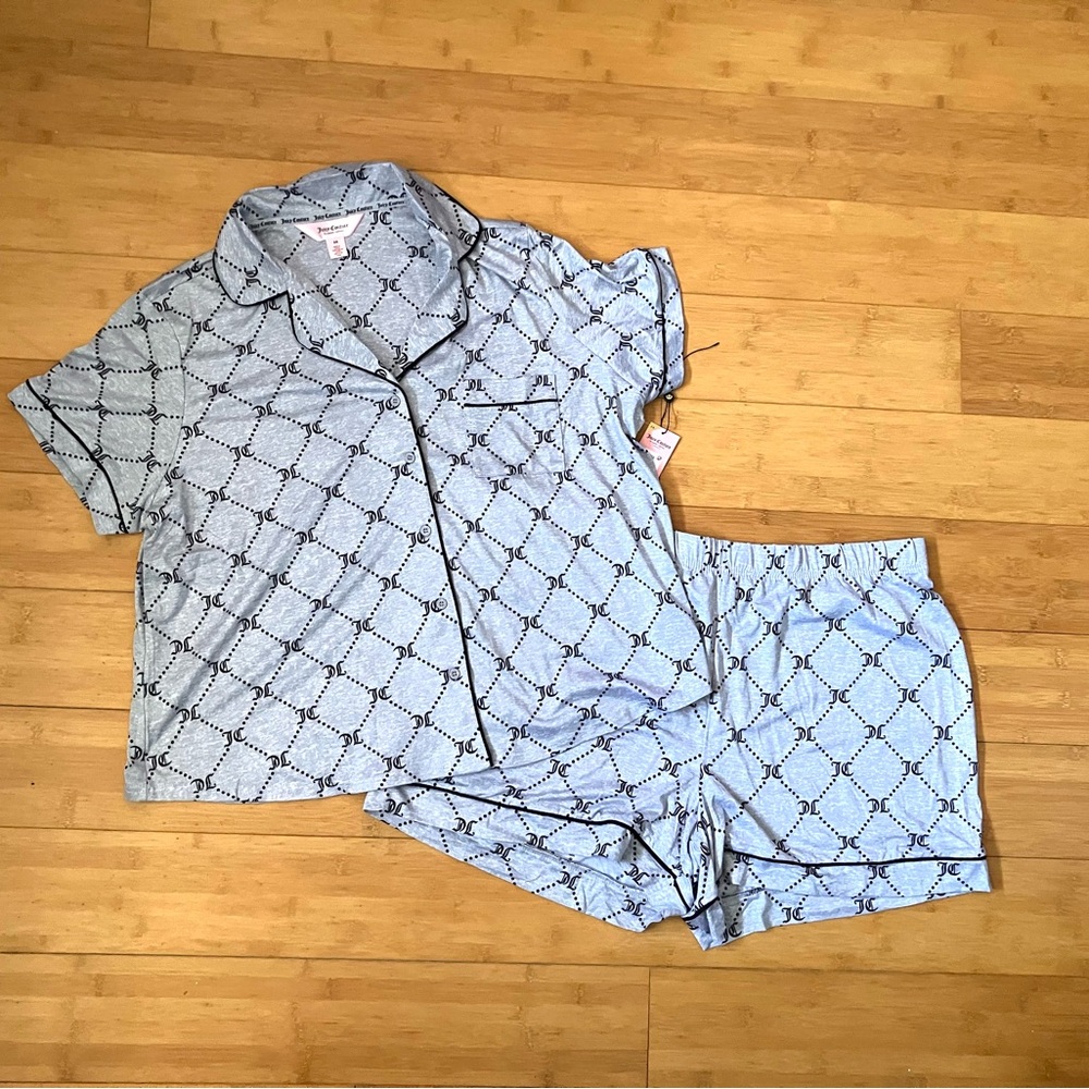 NWT Women’s Size 2X Black & Gray JUICY COUTURE Button Up Pajamas Set PJs